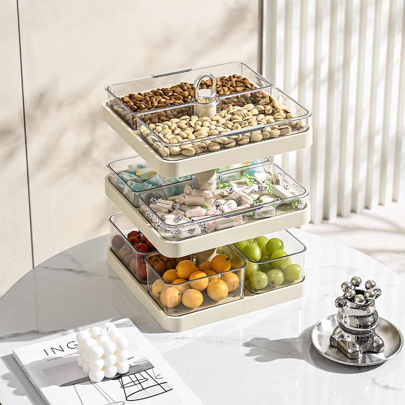 Multi-functional Household High-grade Dried Fruit Plate Snack Fruit Storage Rack Rotatable Snack Candy Plate